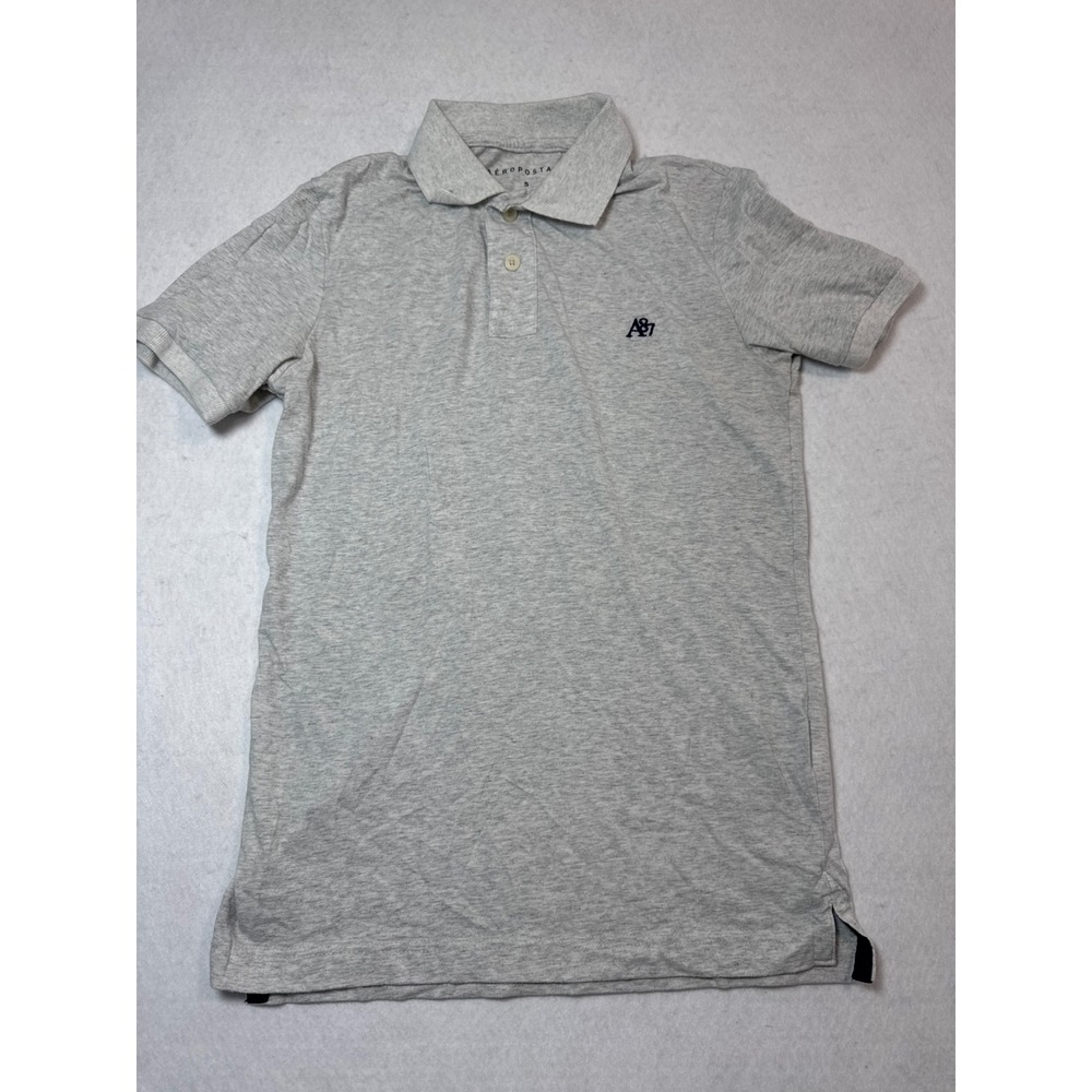 Aeropostale Mens S Polo Shirt Heather Grey Short Sleeve A87 Logo Cotton Blend